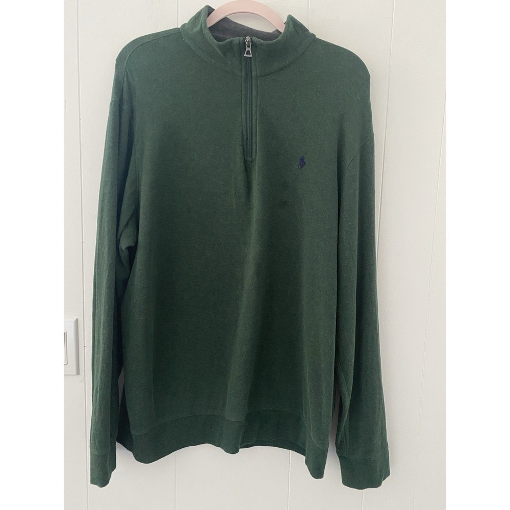 Polo Ralph‎ Lauren Sweater Mens XL Green Cotton 1/4 Zip Pullover Preppy Logo - Picture 2 of 4